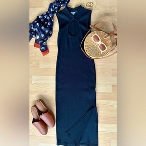 Black midi ribbed Topshop bodycon dress. Size 4.